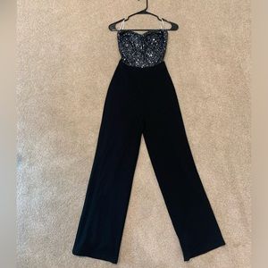 Lulus black sequin strapless jumpsuit